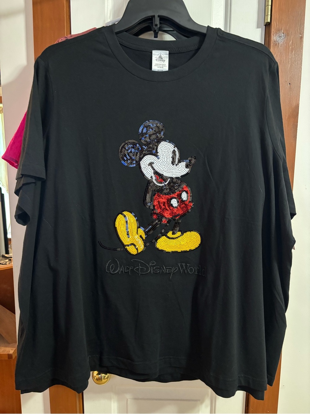 Disney Black Mickey Mouse Sequin Tee with Yellow & Red Accents